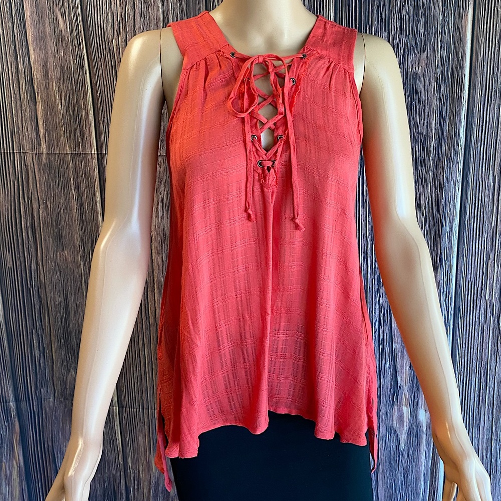 Altar’d State size XS salmon colored pink lace up flowy boho tank top